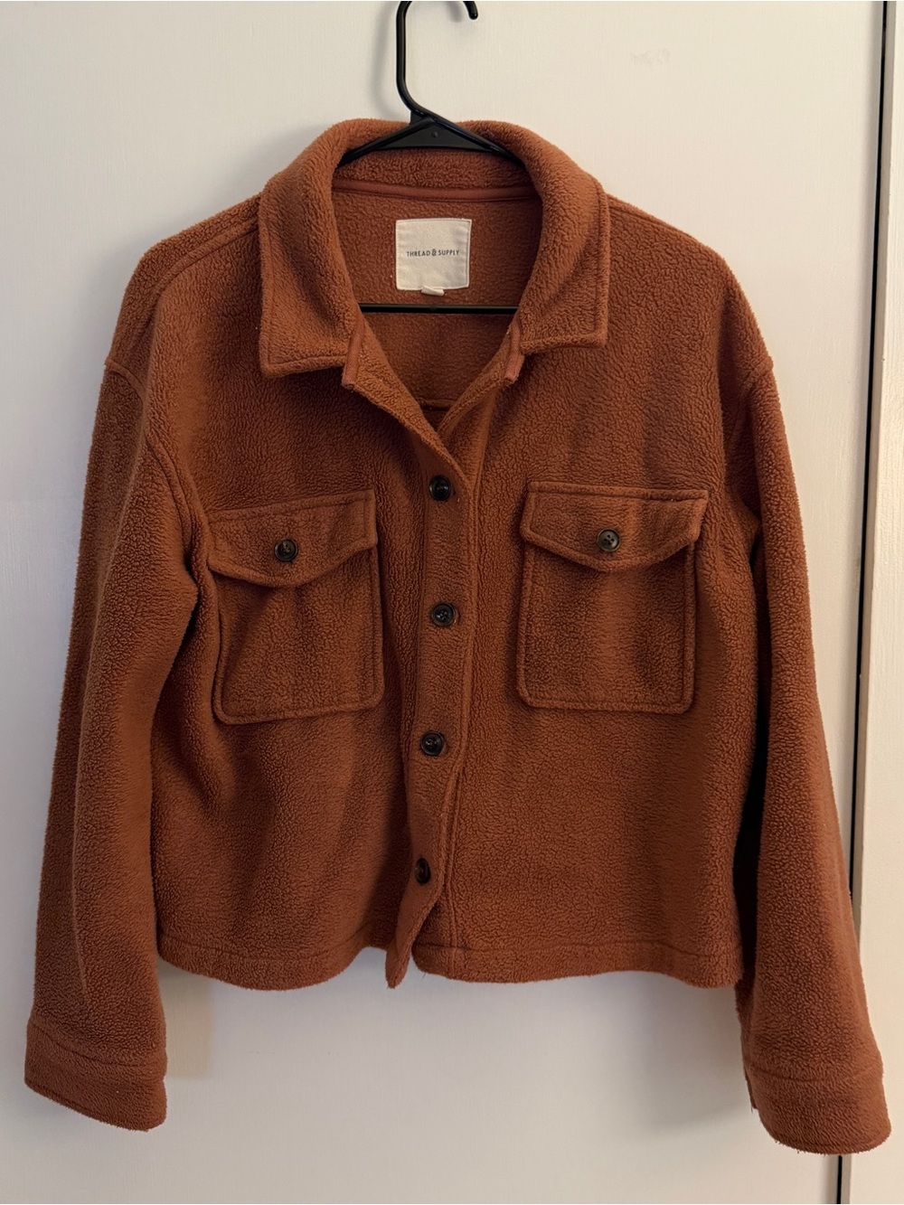 Thread & Supply Rust Brown Button-Down Fleece Shackey Shirt Jacket